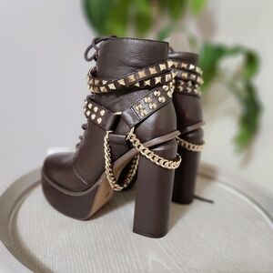 NEW Jessica Simpson Lannoli Studded Heeled Boots Women's Brown 7